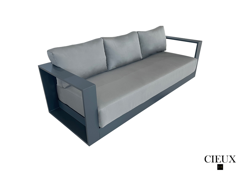 Pending - Cieux Lyon Outdoor Patio Aluminum Metal Sofa in Midnight Grey with Sunbrella Cushions - Available in 2 Colours