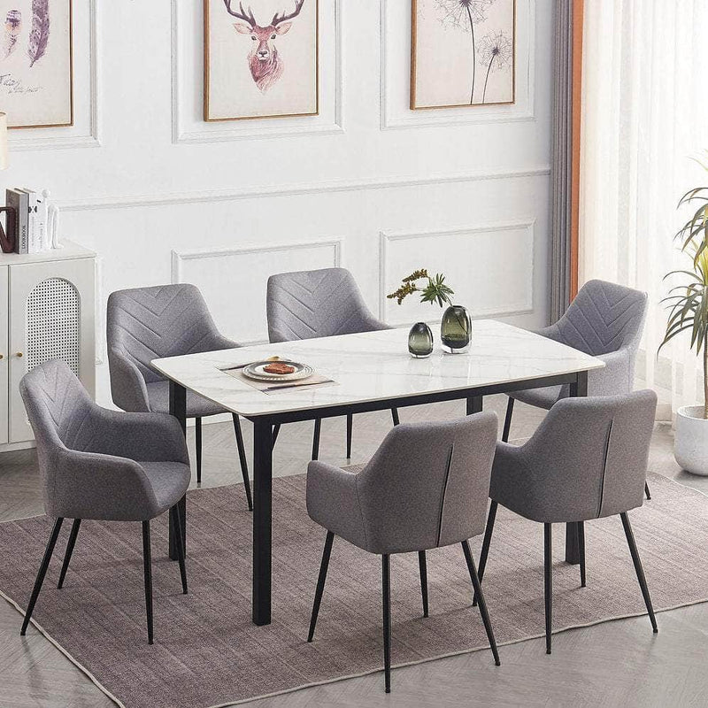 Pending - IFDC Dining Table and 6 Chairs / Fabric 7pc Dining Set T-1815 C-1817 in Grey