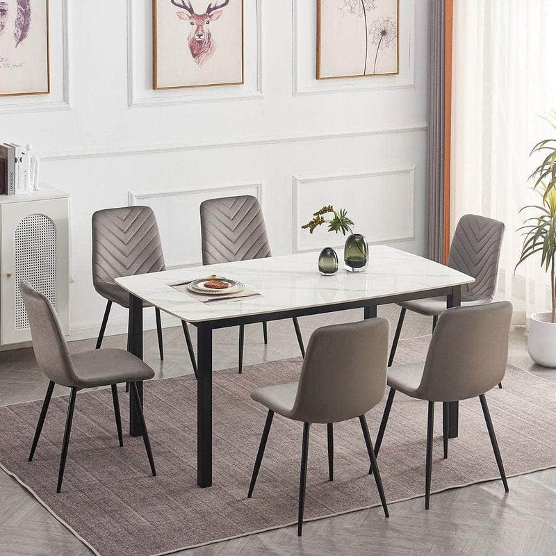 Pending - IFDC Dining Table and 6 Chairs / Velvet 7pc Dining Set T-1815 C-1817 in Grey