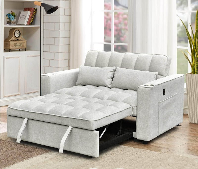 Pending - IFDC Tufted Creme Sleeper Sofa with Adjustable Backrest
