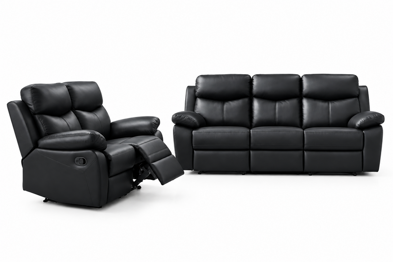 Aveon 2 Piece Pillow Top Arm Reclining Sofa and Loveseat Set in Leather Match - Available in 3 Colours