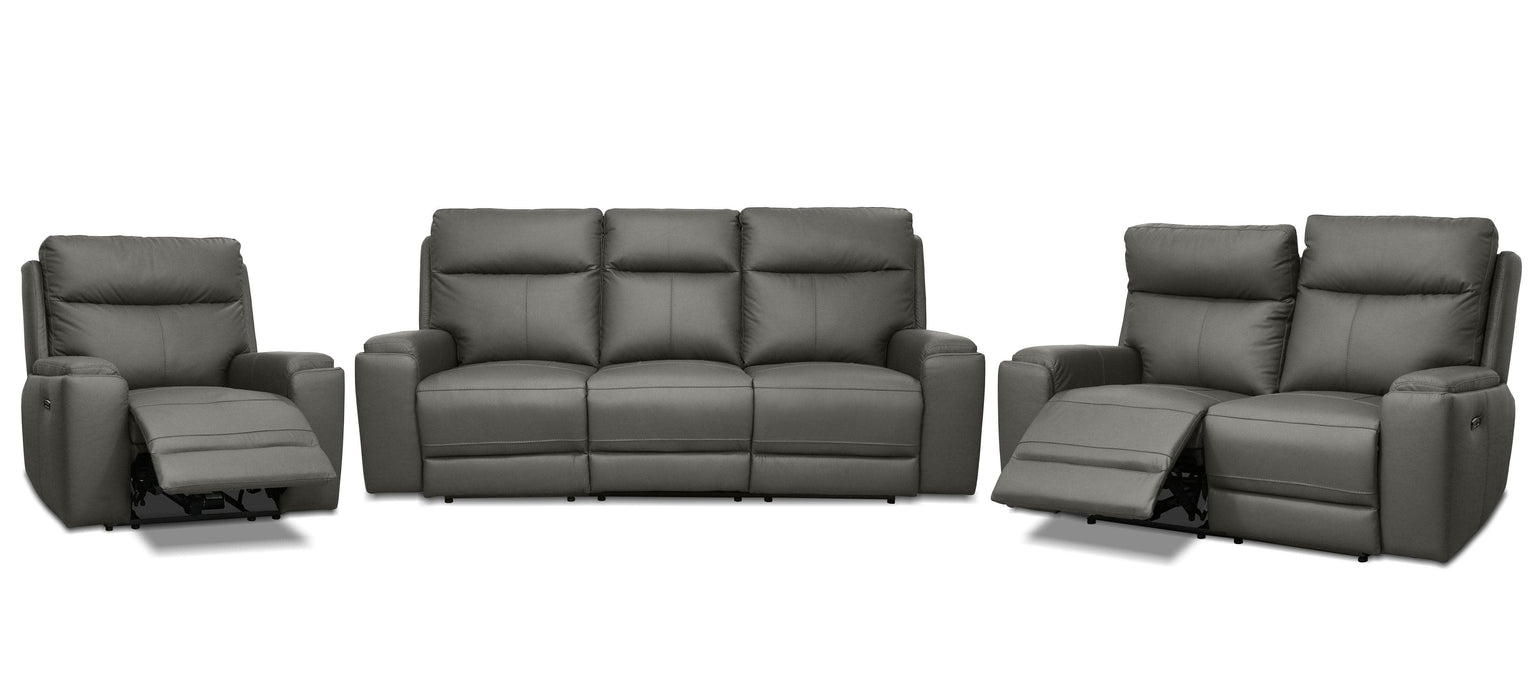 Pending - Levoluxe Ryder Charcoal Arlo 3 Piece Power Reclining Sofa, Loveseat, and Chair Set with Power Headrest in Leather Match - Available in 2 Colours