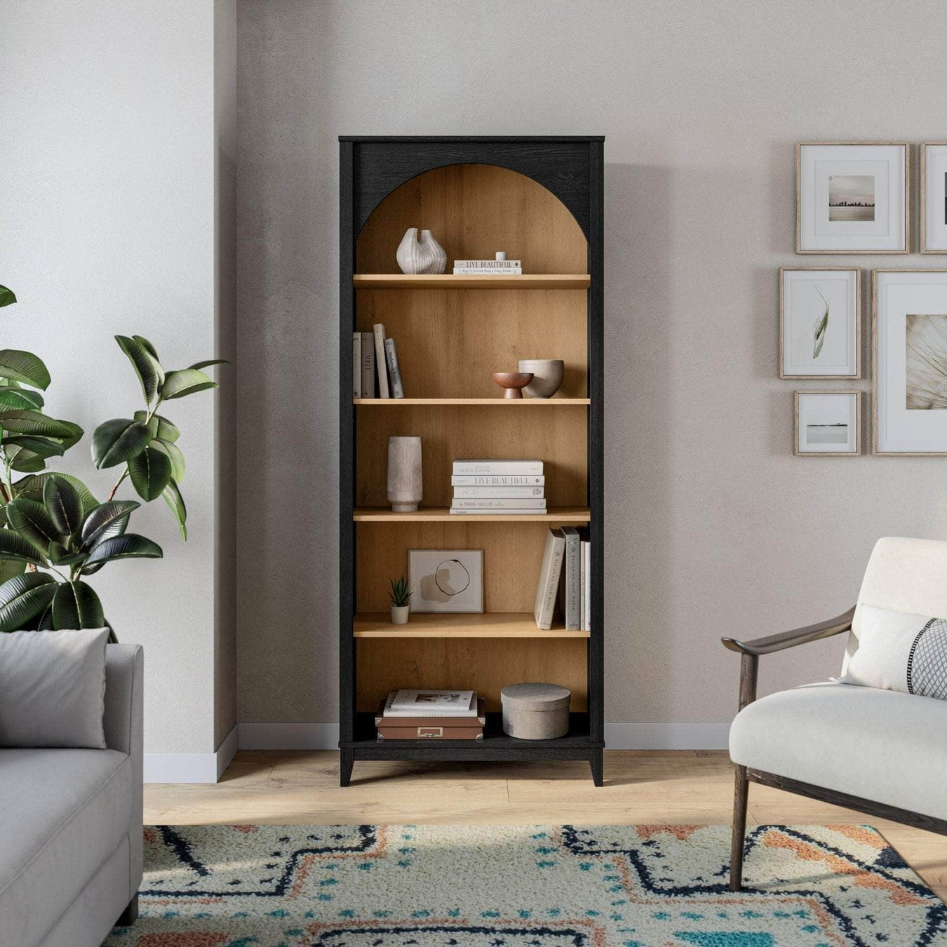 Pending - Modubox Bookcase Ark 78" Arched Bookcase in Black Oak