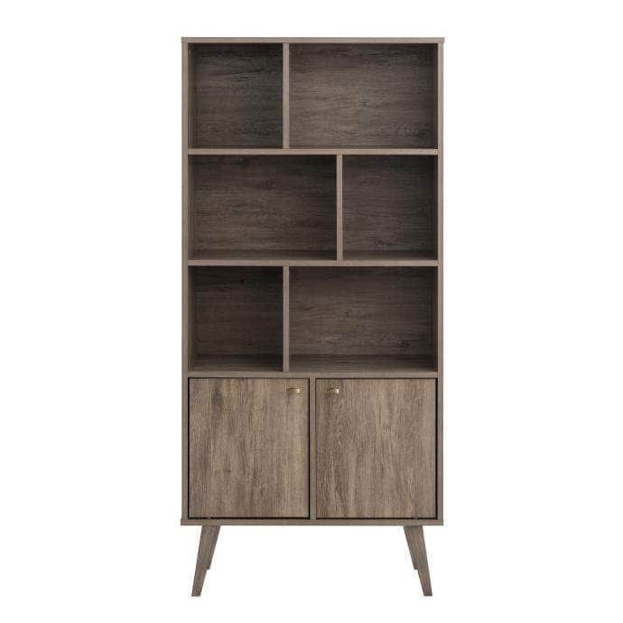 Pending - Modubox Bookcase Drifted Grey Milo Mid-Century Modern Bookcase with 6 Shelves and 2 Doors - Available in 4 Colours