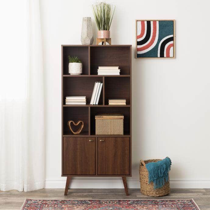 Pending - Modubox Bookcase Milo Mid-Century Modern Bookcase with 6 Shelves and 2 Doors - Available in 4 Colours