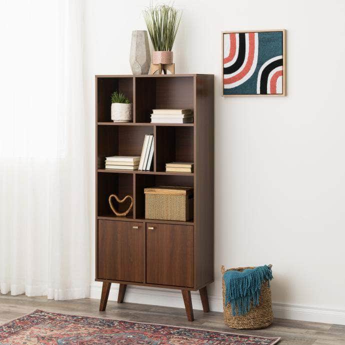 Pending - Modubox Bookcase Milo Mid-Century Modern Bookcase with 6 Shelves and 2 Doors - Available in 4 Colours