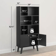 Pending - Modubox Bookcase Milo Mid-Century Modern Bookcase with 6 Shelves and 2 Doors - Available in 4 Colours