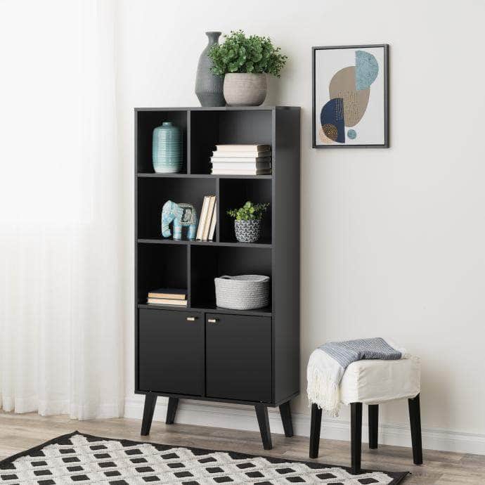 Pending - Modubox Bookcase Milo Mid-Century Modern Bookcase with 6 Shelves and 2 Doors - Available in 4 Colours