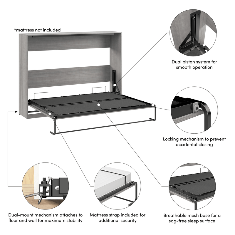 Pending - Modubox Claremont 85"W Queen Horizontal Murphy Bed - Available in 2 Colours