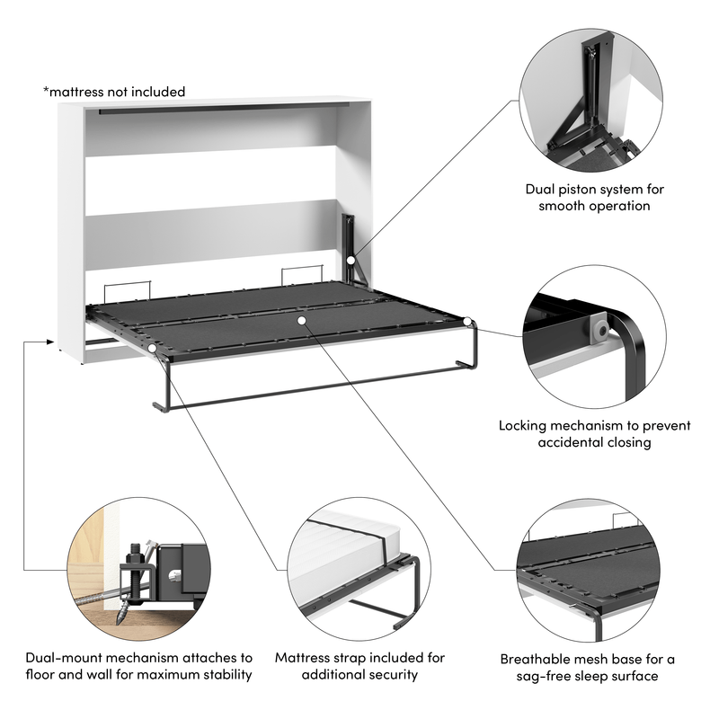 Pending - Modubox Claremont 85"W Queen Horizontal Murphy Bed - Available in 2 Colours