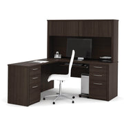 Pending - Modubox Desk Embassy 66W L-Shaped Desk with Two Pedestals and Hutch in Dark Chocolate