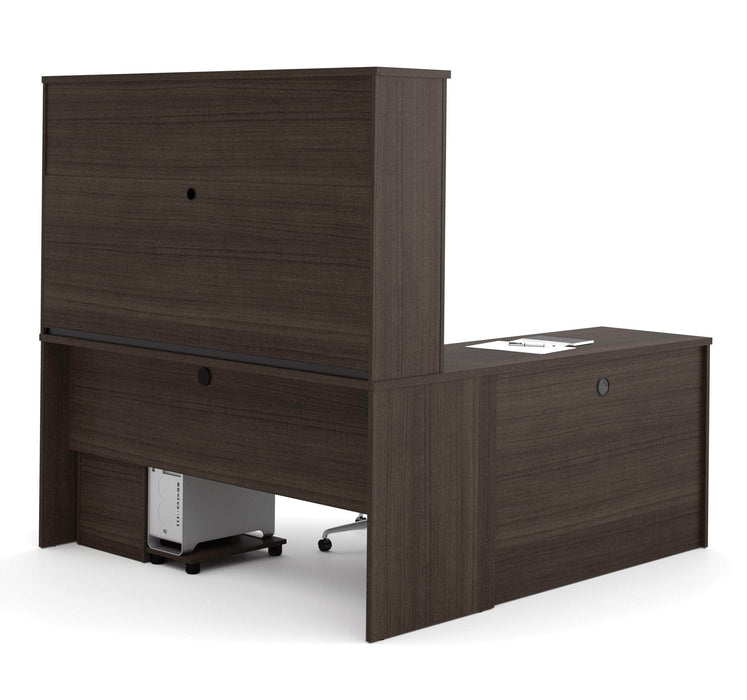 Pending - Modubox Desk Embassy 66W L-Shaped Desk with Two Pedestals and Hutch in Dark Chocolate