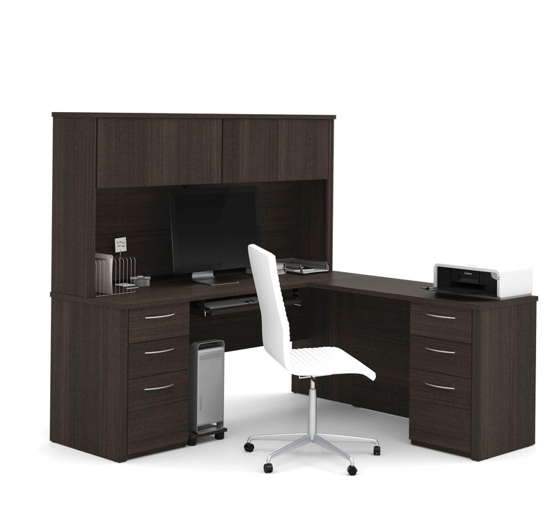 Pending - Modubox Desk Embassy 72W L-Shaped Desk with Hutch and 2 Pedestals in Dark Chocolate