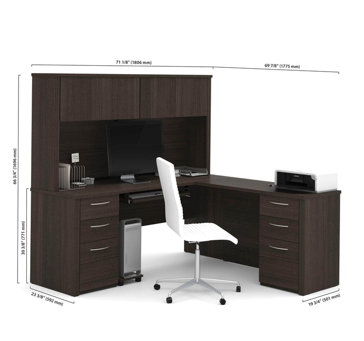 Pending - Modubox Desk Embassy 72W L-Shaped Desk with Hutch and 2 Pedestals in Dark Chocolate