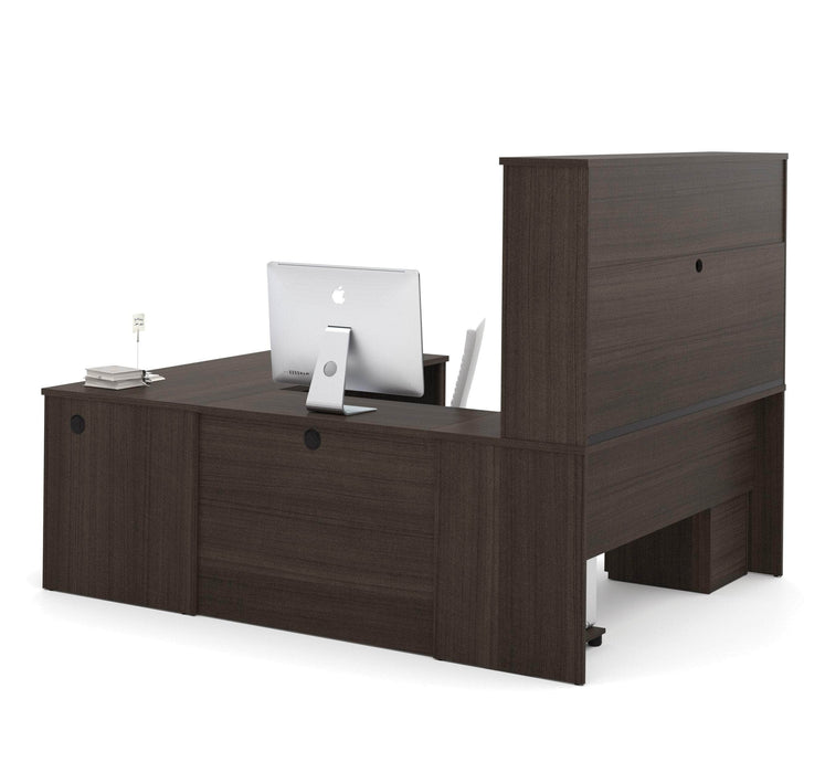 Pending - Modubox Desk Embassy 72W U-Shaped Executive Desk with Pedestal and Hutch in Dark Chocolate