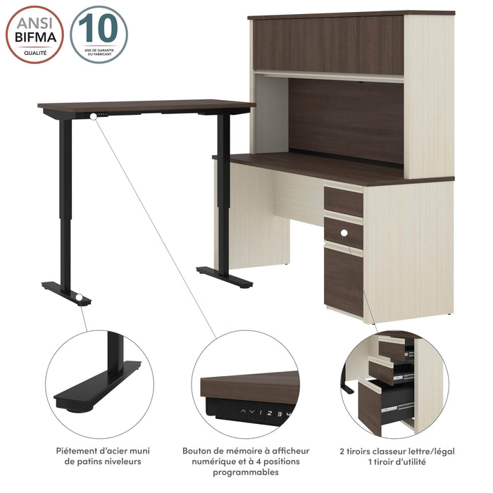 Pending - Modubox Desk Prestige + 72W L-Shaped Standing Desk with Pedestal and Hutch - Available in 2 Colours