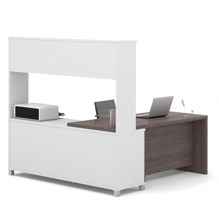 Pending - Modubox Desk Pro-Linea 72W L-Shaped Desk with Drawers and Hutch in Bark Grey