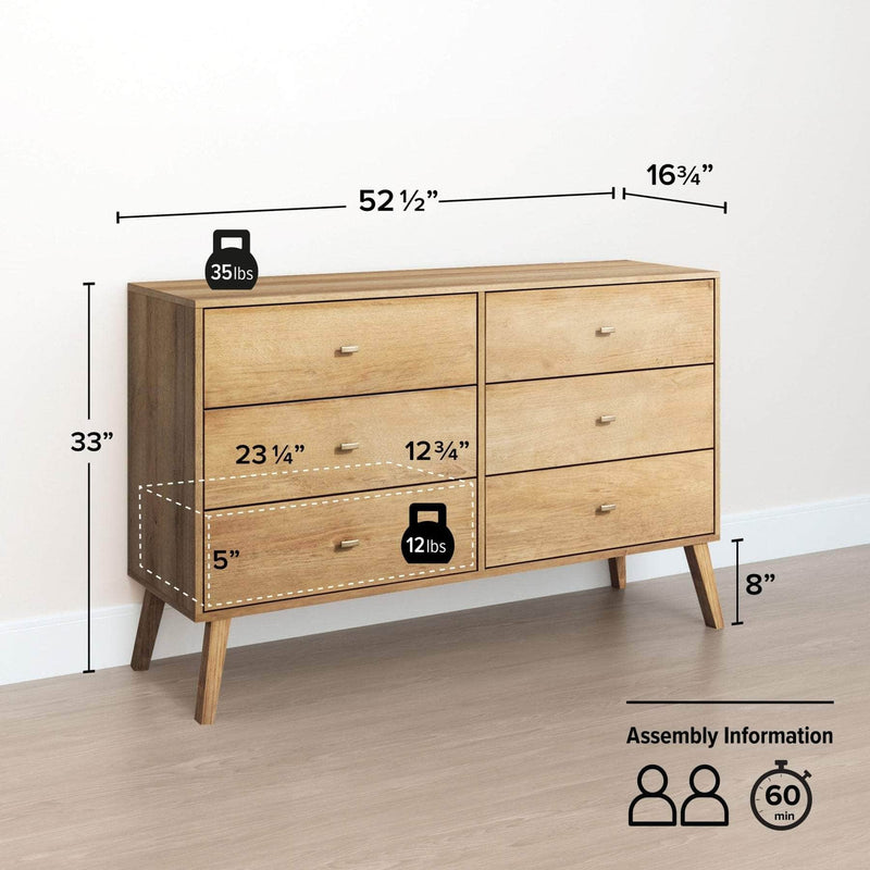 Pending - Modubox Dresser Milo 6-Drawer Dresser in Natural Oak