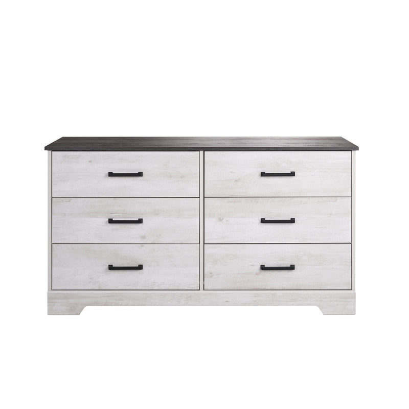 Pending - Modubox Dresser Washed White Rustic Ridge 6-Drawer Dresser- Available in 4 Colours