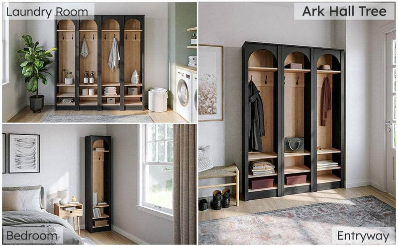 Pending - Modubox Hall Tree Ark 76" Arched Entryway Coat Rack in Black Oak