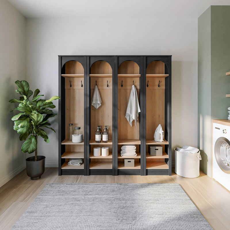 Pending - Modubox Hall Tree Ark 76" Arched Entryway Coat Rack in Black Oak