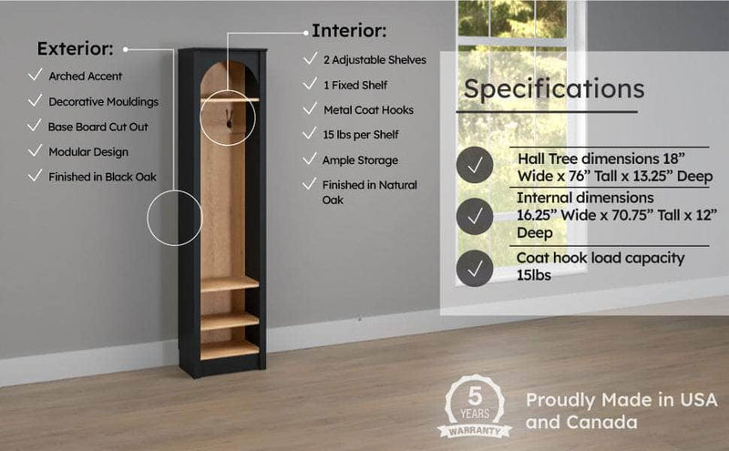 Pending - Modubox Hall Tree Ark 76" Arched Entryway Coat Rack in Black Oak