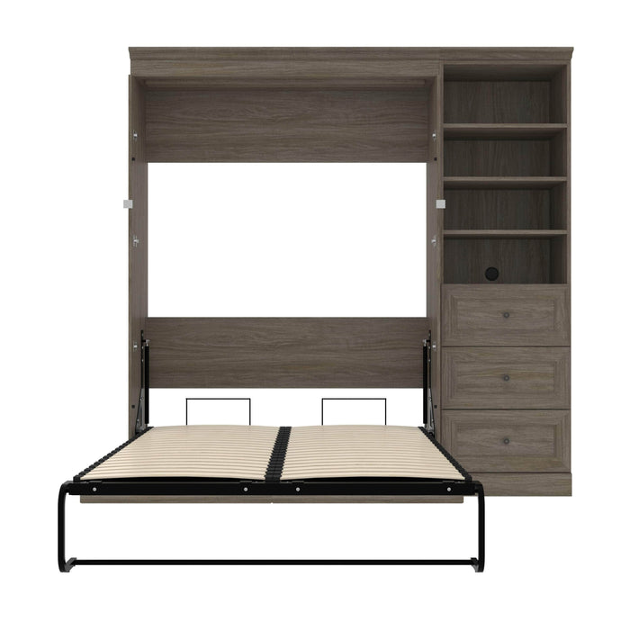 Pending - Modubox Murphy Wall Bed Versatile 84W Full Murphy Bed with Shelves and Drawers (89W) in Walnut Grey