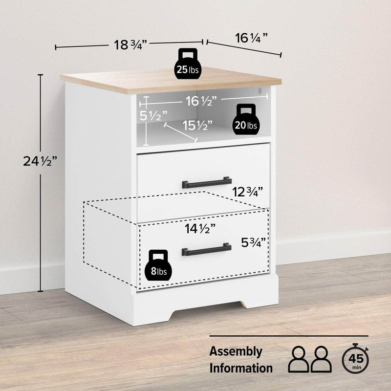 Pending - Modubox Nightstand Rustic Ridge Farmhouse 2-Drawer Nightstand in White & Natural Oak