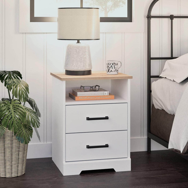 Pending - Modubox Nightstand Rustic Ridge Farmhouse 2-Drawer Nightstand in White & Natural Oak