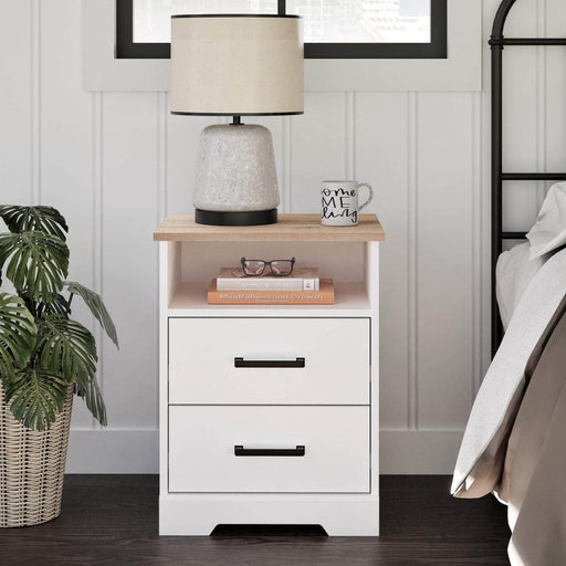 Pending - Modubox Nightstand Rustic Ridge Farmhouse 2-Drawer Nightstand in White & Natural Oak