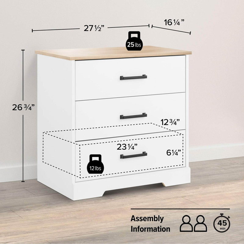 Pending - Modubox Nightstand Rustic Ridge Farmhouse 3-Drawer Nightstand in White & Natural Oak