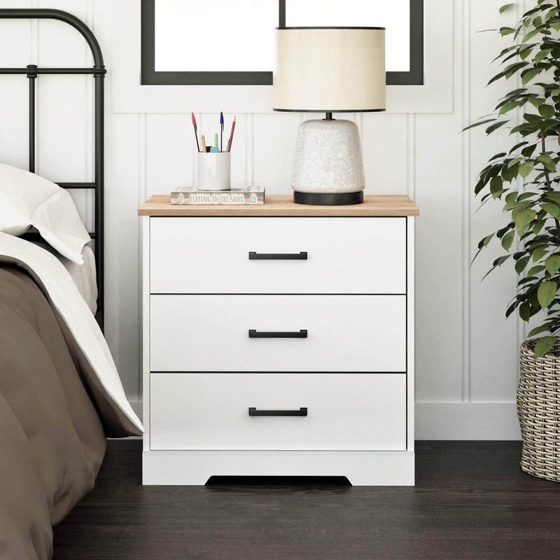 Pending - Modubox Nightstand Rustic Ridge Farmhouse 3-Drawer Nightstand in White & Natural Oak