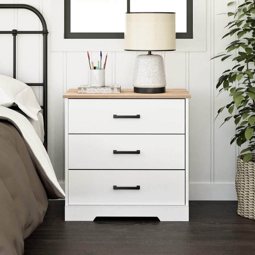 Pending - Modubox Nightstand Rustic Ridge Farmhouse 3-Drawer Nightstand in White & Natural Oak