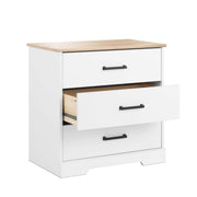 Pending - Modubox Nightstand Rustic Ridge Farmhouse 3-Drawer Nightstand in White & Natural Oak