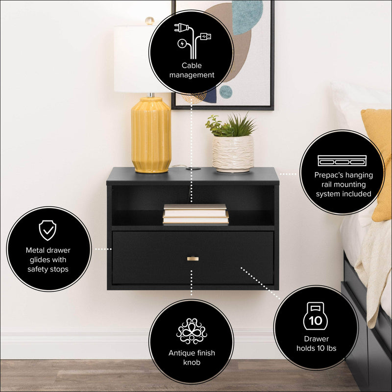 Pending - Modubox Nightstand Sonoma 1-Drawer Floating Nightstand (Set of 2) in Black