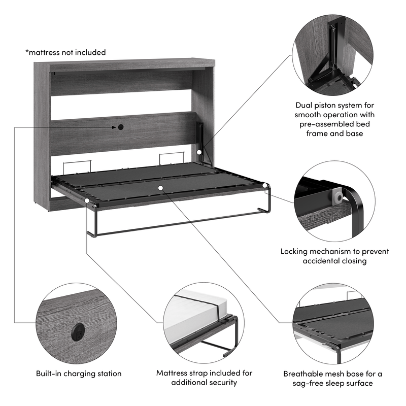 Pending - Modubox Pur 80"W Full Horizontal Murphy Bed - Available in 2 Colours