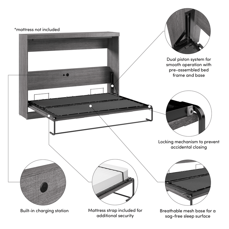 Pending - Modubox Pur 85"W Queen Horizontal Murphy Bed - Available in 2 Colours