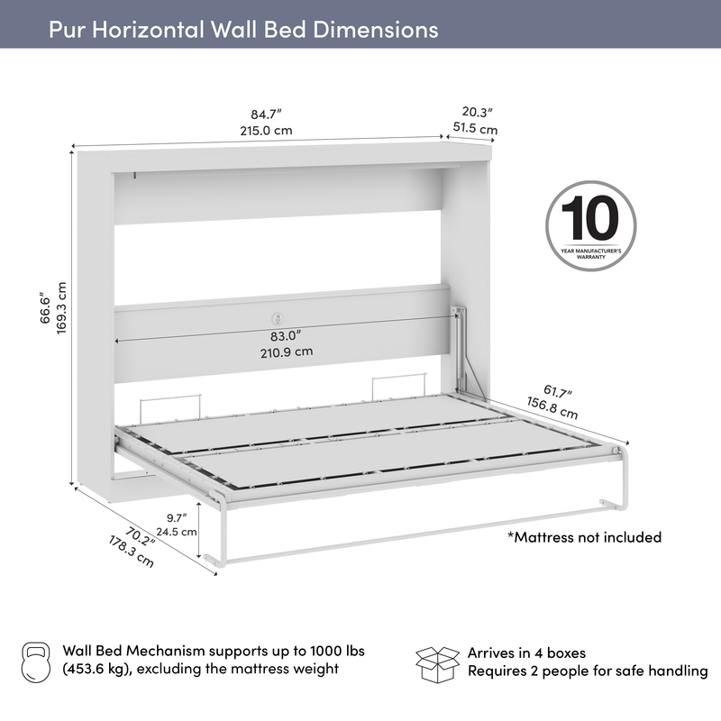 Pending - Modubox Pur 85"W Queen Horizontal Murphy Bed - Available in 2 Colours