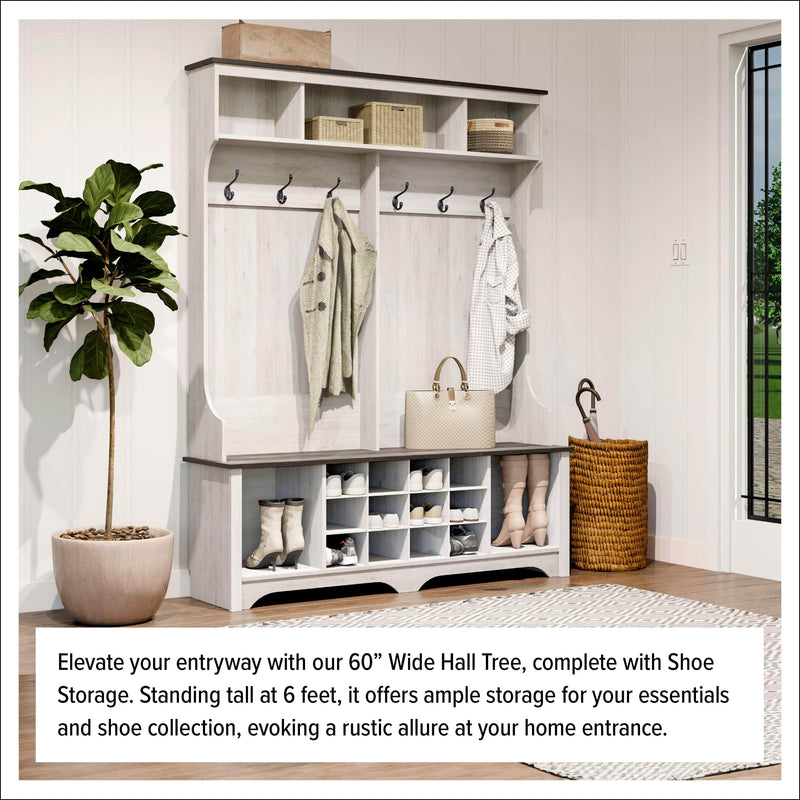 Pending - Modubox Shoe Storage Rustic Ridge 60" Shoe Storage with 24 Shoe Cubbies in Washed White