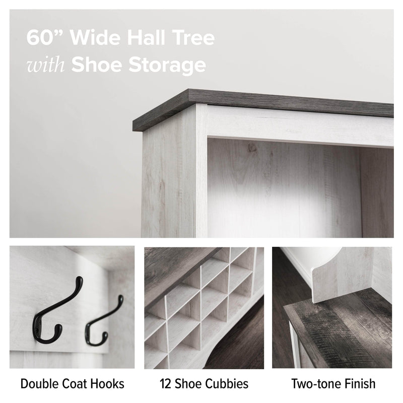 Pending - Modubox Shoe Storage Rustic Ridge 60" Shoe Storage with 24 Shoe Cubbies in Washed White