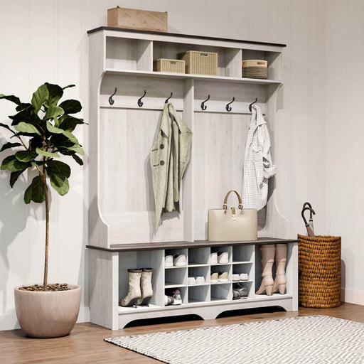 Pending - Modubox Shoe Storage Rustic Ridge 60" Shoe Storage with 24 Shoe Cubbies in Washed White