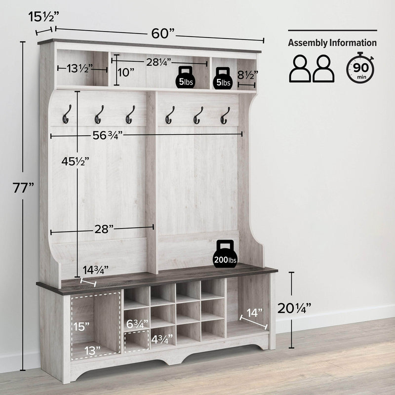 Pending - Modubox Shoe Storage Rustic Ridge 60" Shoe Storage with 24 Shoe Cubbies in Washed White