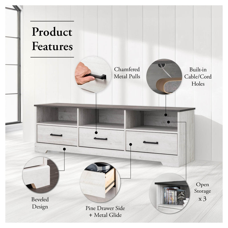 Pending - Modubox TV Stand Rustic Ridge 66" TV Stand in White Washed