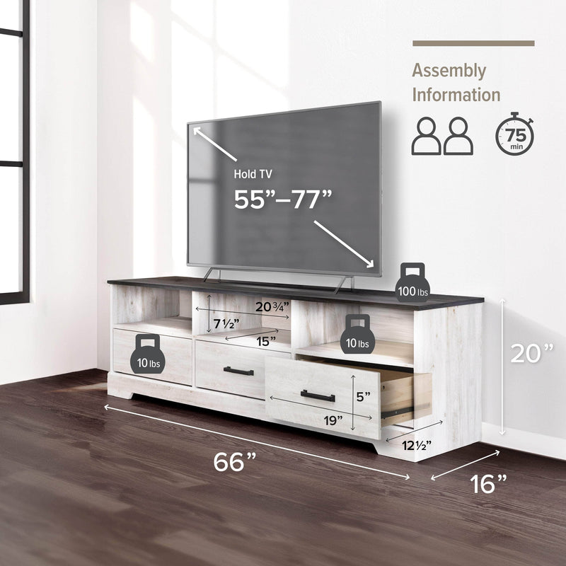 Pending - Modubox TV Stand Rustic Ridge 66" TV Stand in White Washed