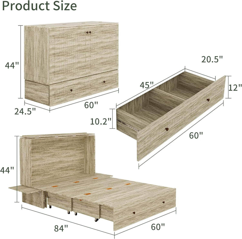 Pending - Review Queen Size Murphy Cabinet Chest Bed with Storage Drawer and USB Ports in Light Grey