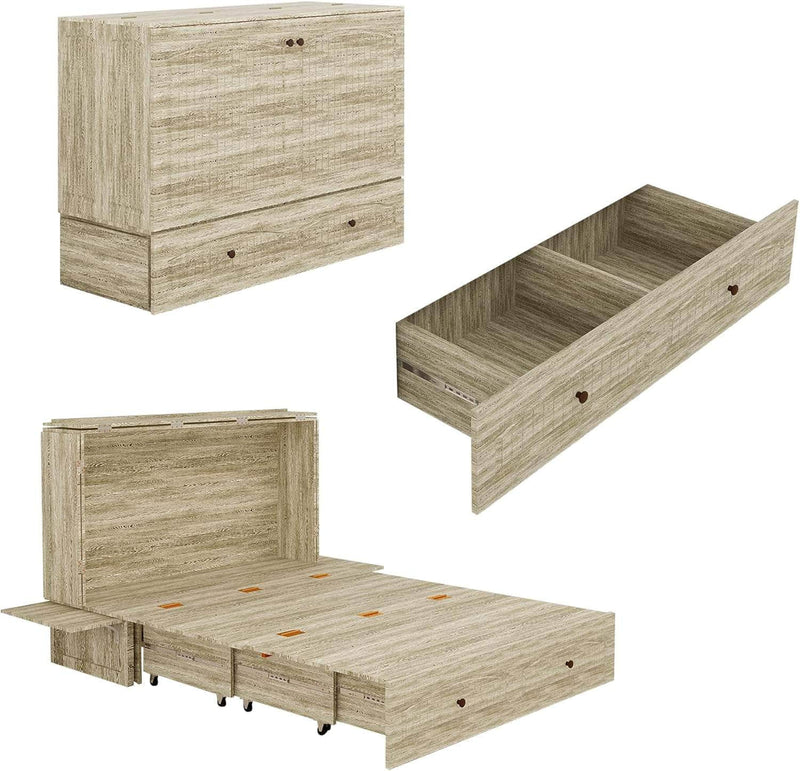 Pending - Review Queen Size Murphy Cabinet Chest Bed with Storage Drawer and USB Ports in Light Grey