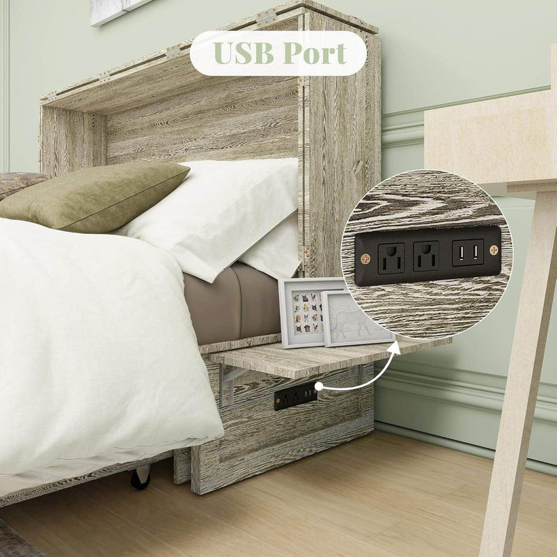 Pending - Review Queen Size Murphy Cabinet Chest Bed with Storage Drawer and USB Ports in Light Grey