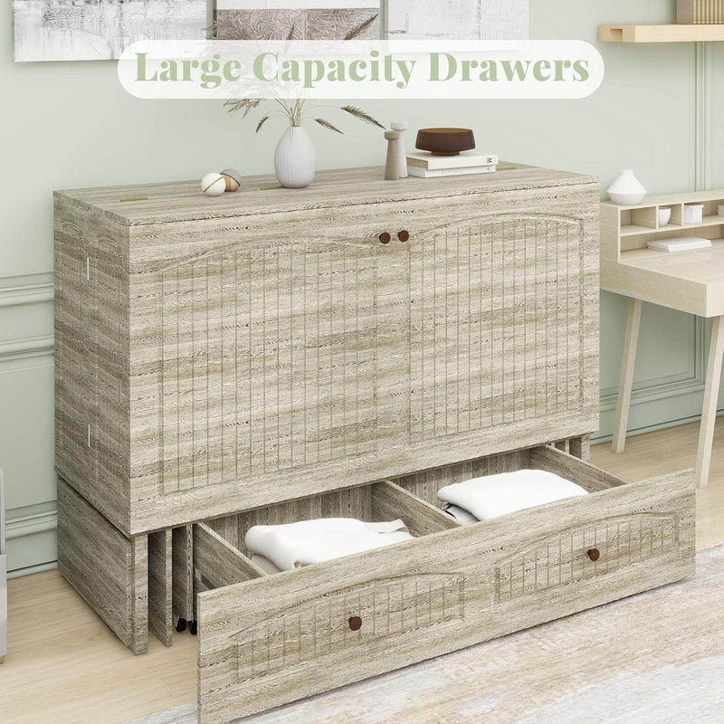 Pending - Review Queen Size Murphy Cabinet Chest Bed with Storage Drawer and USB Ports in Light Grey