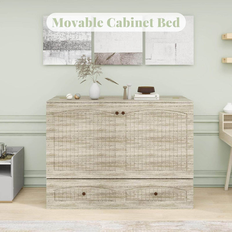 Pending - Review Queen Size Murphy Cabinet Chest Bed with Storage Drawer and USB Ports in Light Grey