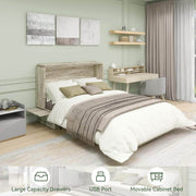 Pending - Review Queen Size Murphy Cabinet Chest Bed with Storage Drawer and USB Ports in Light Grey